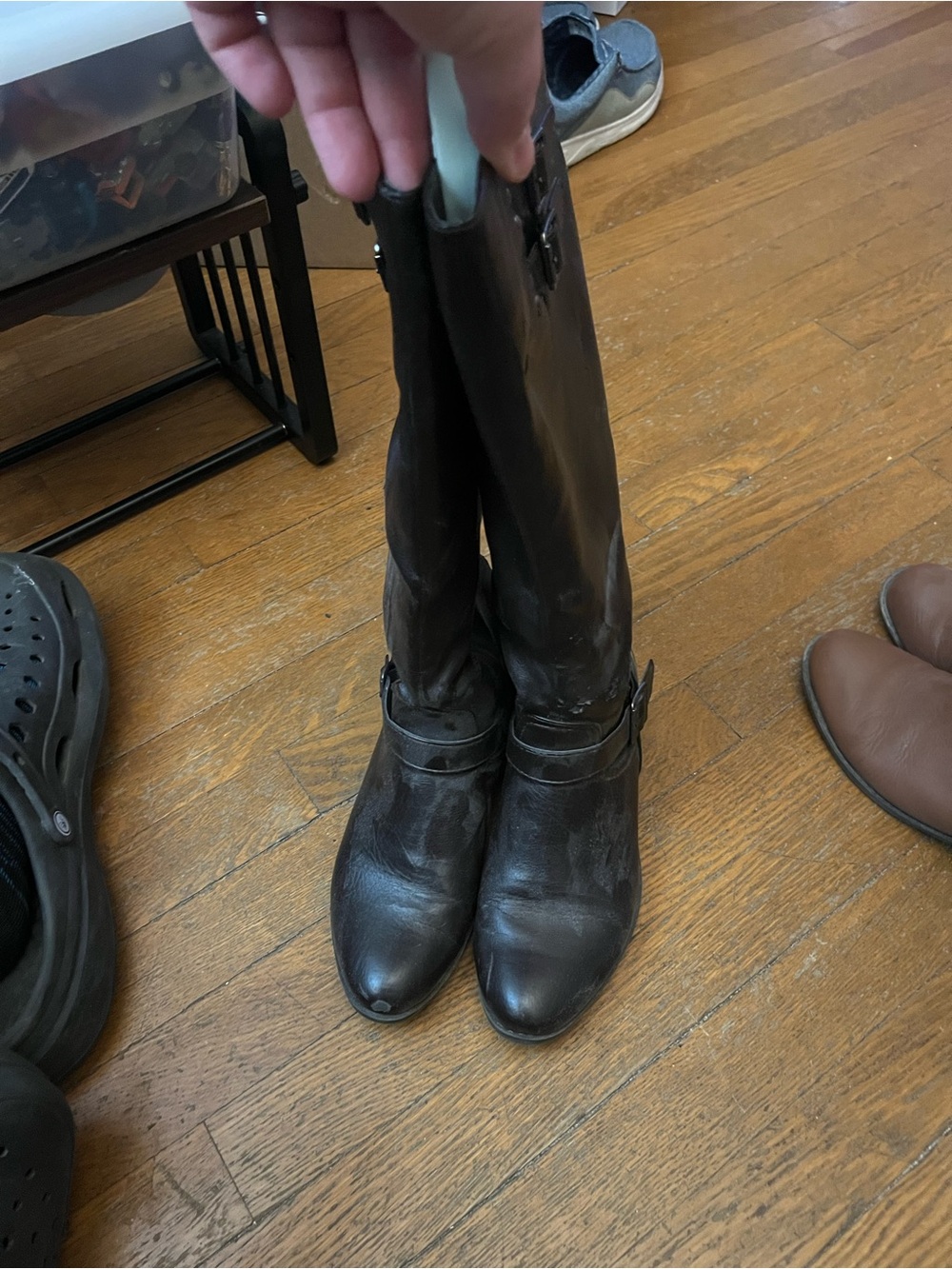 croft & barrow Black Leather Tall Buckle Boots